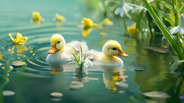 ducklings swimming Footage 4k