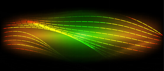 a green , yellow and orange wave on a black background . High quality