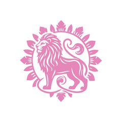 Pink and White Illustration of Lion Emblem