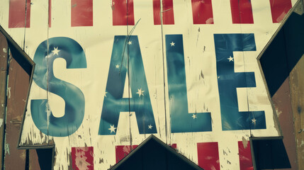 Vintage sale sign with stars on striped background