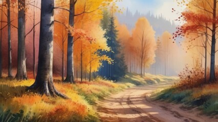 autumn forest in the morning