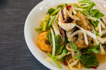 Thai crispy seafood spicy salad. Thai Spicy salad