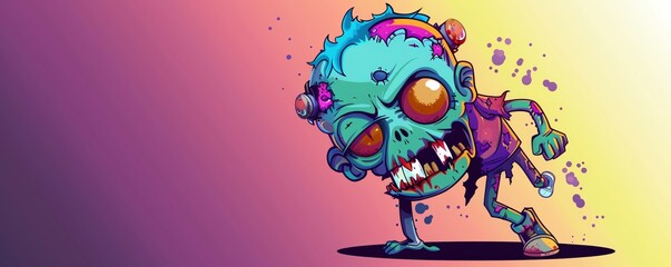 Vector illustration of a cartoon zombie with vibrant colors on a plain background, perfect for 2D animation and character design projects