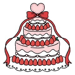 赤いリボンのついたウェディングケーキ