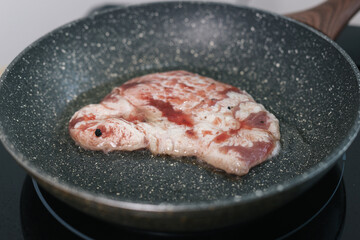 Fatty Sirloin Beef Steak Cooked on Frying Pan 
