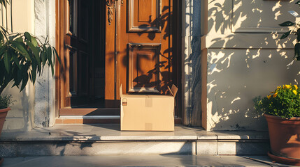 Woman parcel at door ,generative ai