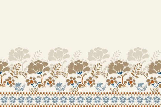 Ikat floral paisley embroidery on white background.Ikat ethnic oriental seamless pattern traditional.Aztec style abstract vector illustration.design for texture,fabric,clothing,wrapping,decoration.