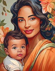 Un retrato artístico de una madre abrazando a su bebé - obrazy, fototapety, plakaty