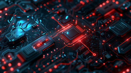Abstract futuristic texture background concept design for high-technology interface presentation. Very detailed of a low relief 3d elements in rigid dark blue color and glowing neon red light line.