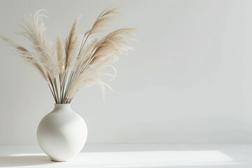 Pampas grass in vase on white background 