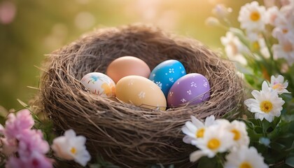 Obraz na płótnie Canvas Artistically Painted Easter Eggs Rest In A Nest Am