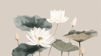 illustration minimal tropical white lotus in style white tone graphic