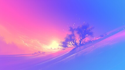 Abstract background with a mesmerizing sunset and silhouetted foliage, radiating warmth and serenity