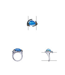 Jewelry design modern art ring set with blue sapphire sketch by hand on paper.