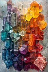 Colorful assortment of crystal clusters presented in a captivating composition
