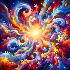 Obraz premium Jubilant Jigsaw abstract colorful shapes fitting together like puzzle background