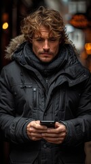 using and texting on smart phone mobile for service 5g digital communication and online social media city banner created by ai