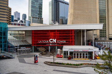Fototapeta premium The entrance to the CN Tower in Downtown Toronto. Toronto, Canada - April 29, 2024.