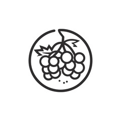 Bunch of grapes with leaf, vector illustration, line art, icon. - obrazy, fototapety, plakaty