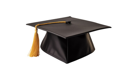 Classic black graduation cap with a gold tassel, representing academic achievement, isolated on transparent background. Generative AI