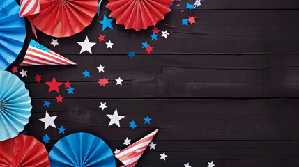 Patriotic decorations on a dark wooden background for holiday