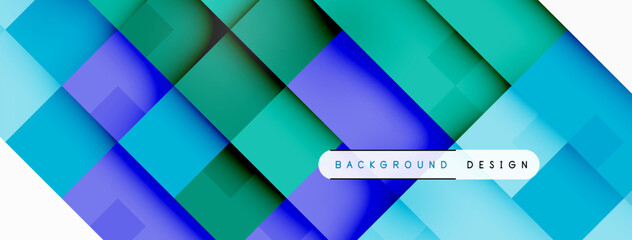 Fototapeta premium The colorful background features a geometric pattern of squares in shades of azure, blue, purple, violet, aqua, and magenta, creating a vibrant and modern design