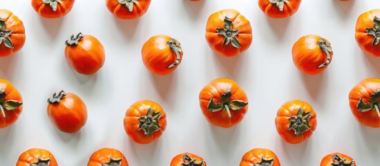 Ripe persimmon fruits separated on a white backdrop.