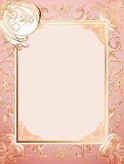 A pink and gold wedding invitation card with an empty rectangular frame, vector illustration, flat design, digital art