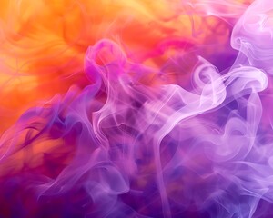 The image is a photograph of a colorful smoke cloud. The smoke is purple, pink, and orange. The image has a soft, dreamy feel to it.