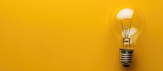 Top view of LED light bulb on a yellow background with empty space for text, symbolizing the concept of creativity, photographed from directly overhead. - Powered by Adobe