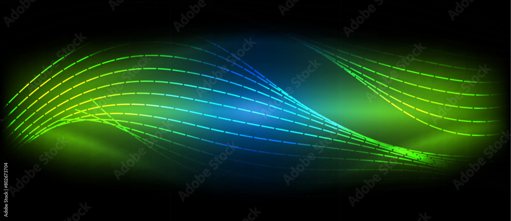 Aufkleber A mesmerizing display of a blue and green wave created with visual effect lighting on a black background. Perfect for adding a touch of art and entertainment to any event space