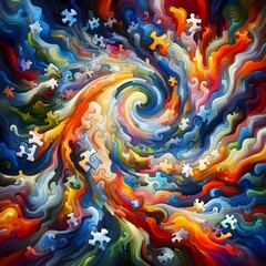 Fototapeta premium Jubilant Jigsaw abstract colorful shapes fitting together like puzzle background