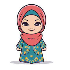 kawaii chibi Muslim girl vector illustration in EPS 10 format. This adorable character brings a delightful touch of cuteness to your projects, perfect for diverse design needs