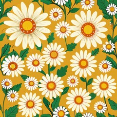 Seamless pattern of cheerful daisies blooming in sunny fields, Generative AI