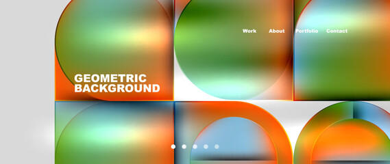 A colorful geometric background with circles and squares in shades of orange and liquidlike patterns, resembling automotive lighting on an electronic device, set against a white backdrop