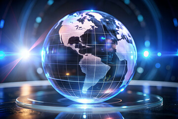 Macro View of Futuristic Hologram Globe Displaying Global News