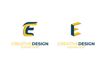 Flat design e logo set Logo design letter E, suitable for company, community, personal logos, brand logos