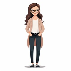 Fototapeta premium A woman in glasses stands in front of a white background