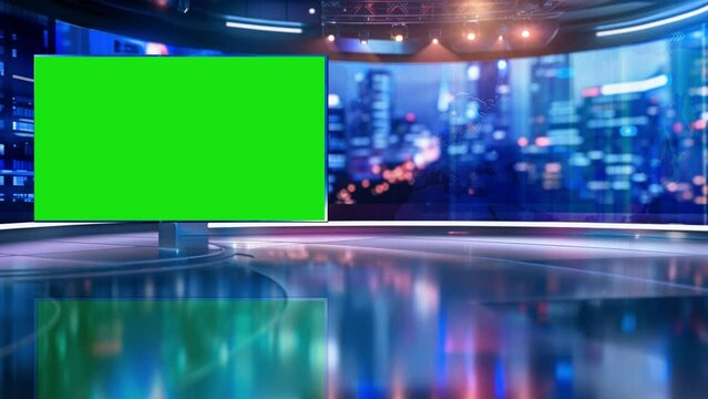 3D Virtual TV Studio News, Backdrop For TV Shows .TV On Wall.3D Virtual News Studio Background,3d illustration