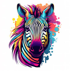 Naklejka premium Colorful zebra head on white background on white background. Wild Animals. Illustration, Generative AI.