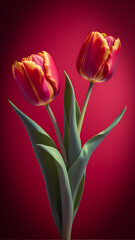 Obraz premium Ai generated image of red tulips on red background