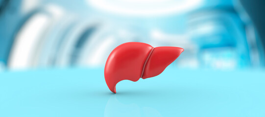 Concept of medical checkup and health care. 3D rendering. Human liver in good health in the hospital clinical context