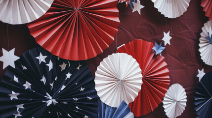 red white blue paper fans decoration patriotic