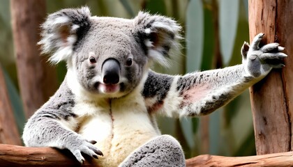 A Koala With Its Paws Raised In A Playful Gesture