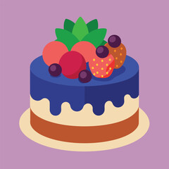 Solid color Cake with fresh berries and chocolate vector design