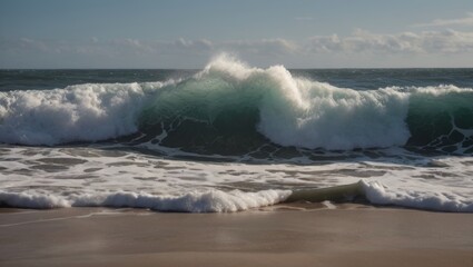 wave breaking on the beach , sea, ocean,  water, waves, storm, nature, blue, surf, beach, coast
