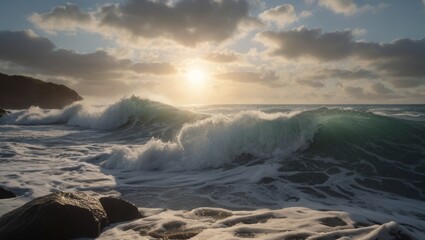 wave breaking on the beach , sea, ocean,  water, waves, storm, nature, blue, surf, beach, coast