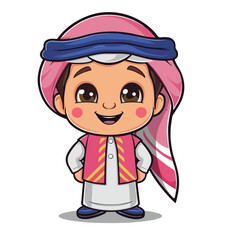 Eid Adha Mubarak: Cute Goat Mascot in Keffiyeh and Muslim Clothing - Isolated Vector Illustration EPS 10