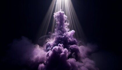 An artistic shot of purple smoke swirling in a beam of light against a dark backdrop.