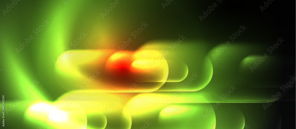 Aufkleber an abstract macro photograph capturing a blurry image of a green and yellow light on a black backdro